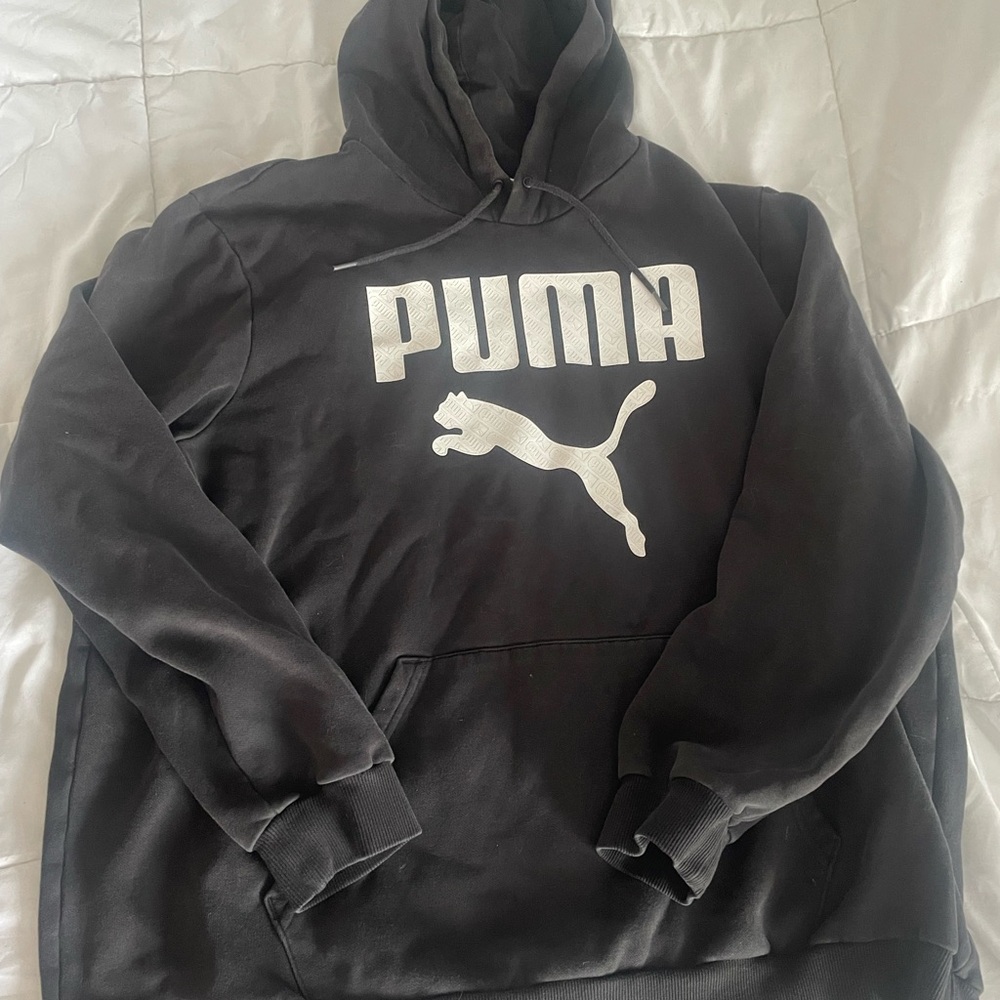 Puma Men's Black Crewneck Hoodie with White Logo